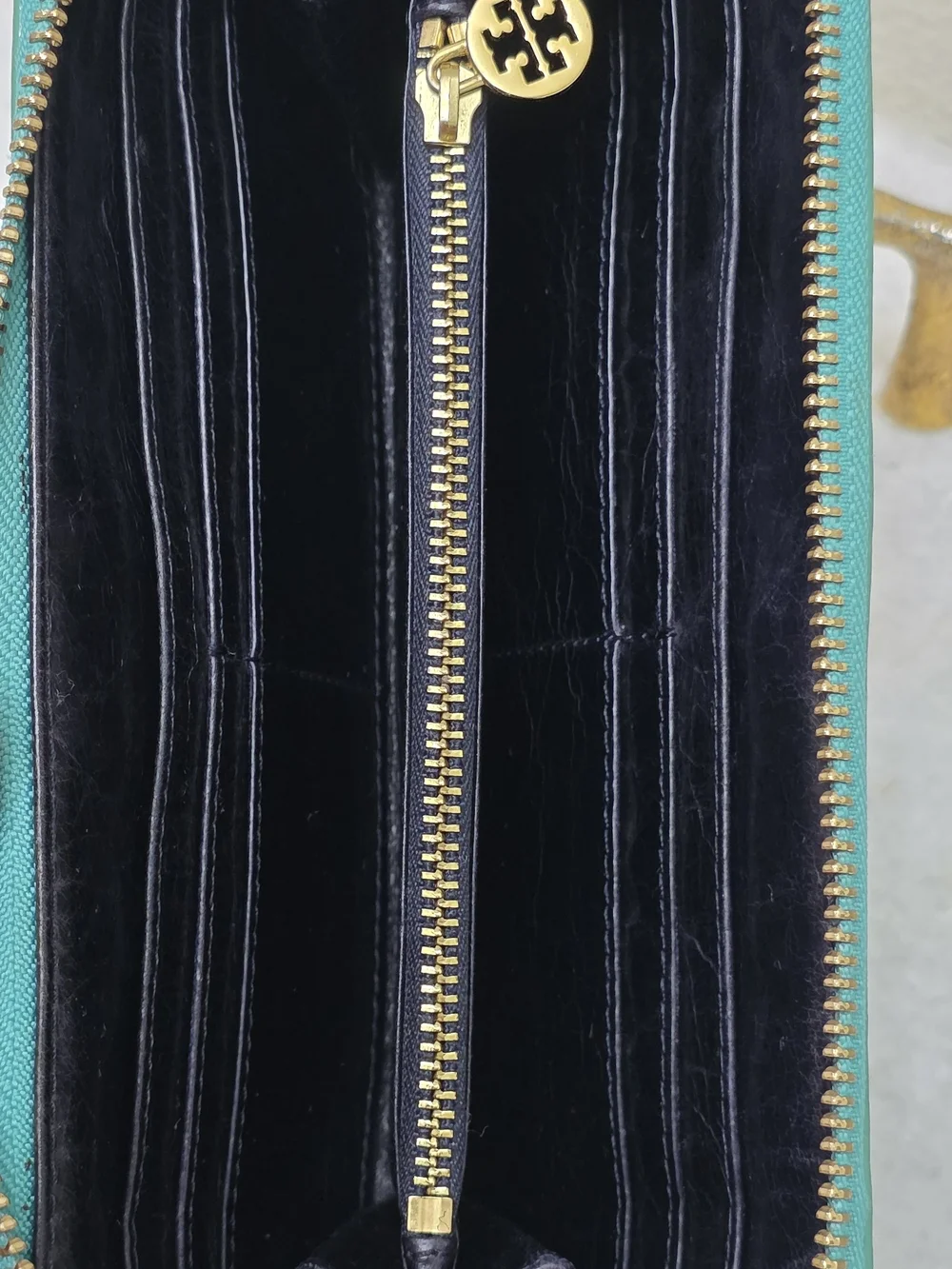 Tory Burch Robinson Patent Leather Zip Continental Wallet Teal Green
